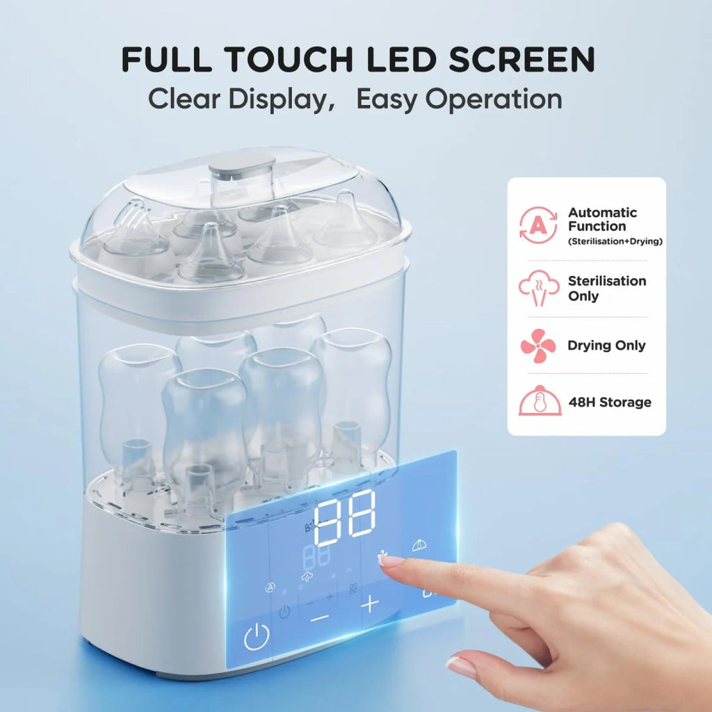 Baby Bottle Sterilizer with Drying, 48H Storage & Bottle Washer