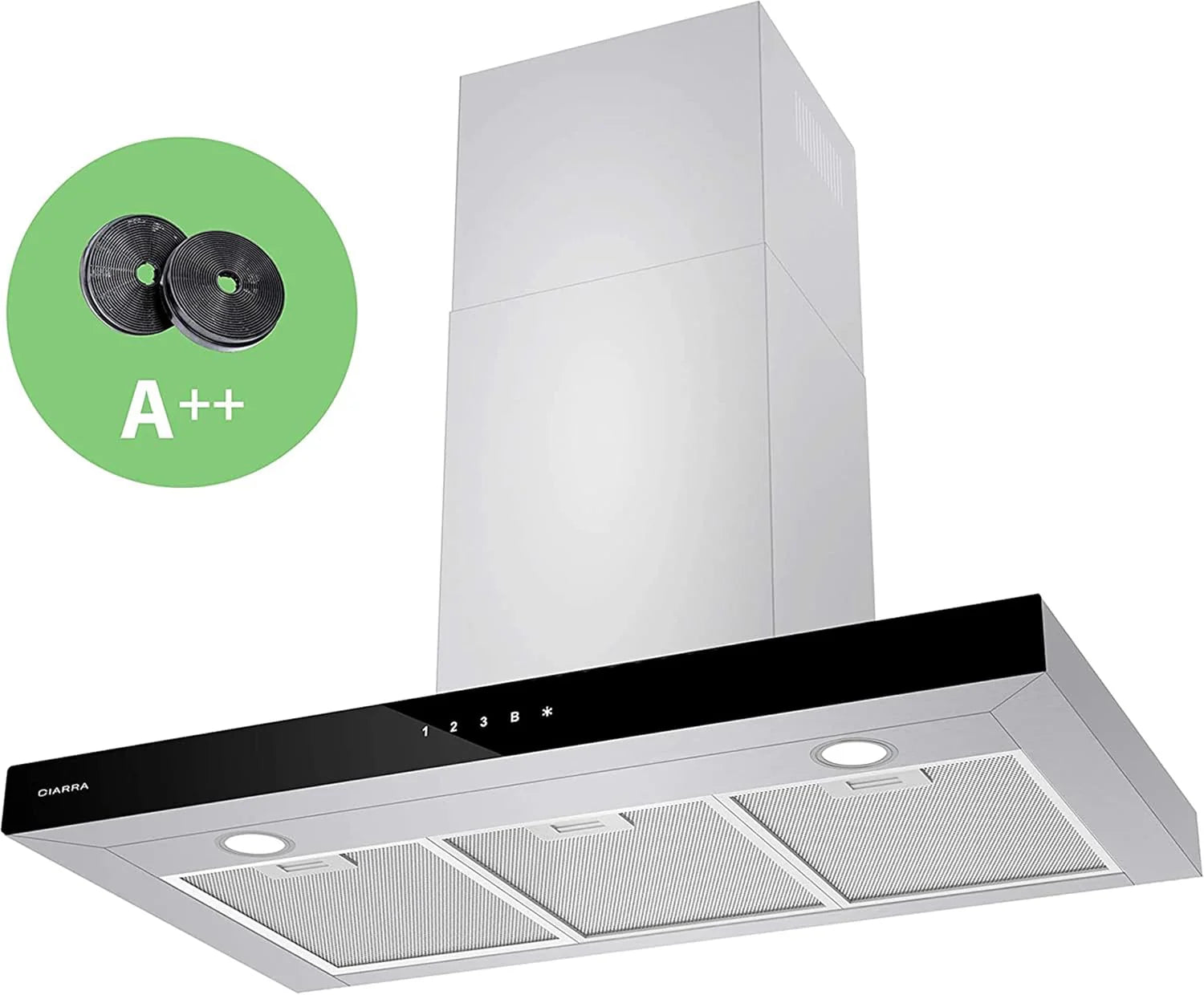 CIARRA CBCS9102 okap kuchenny 90 cm 650 m³/h - wydajność klasy A++ - 4 prędkości - funkcja Boost - cichy okap kuchenny - sterowanie dotykowe - ściemnialna dioda LED - okap ścienny ze stali nierdzewnej