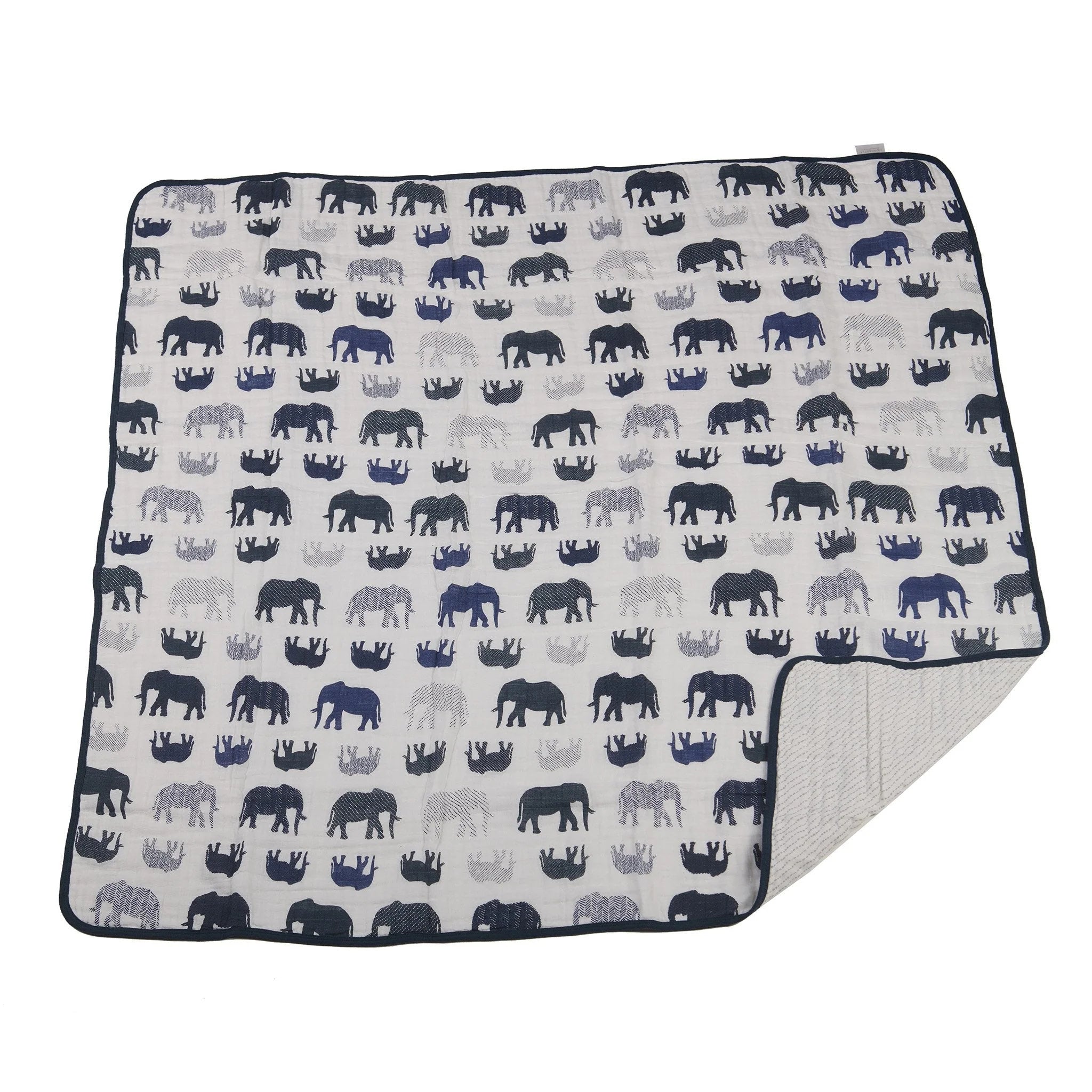 Blue Elephant and Spotted Wave Cotton Muslin Blanket