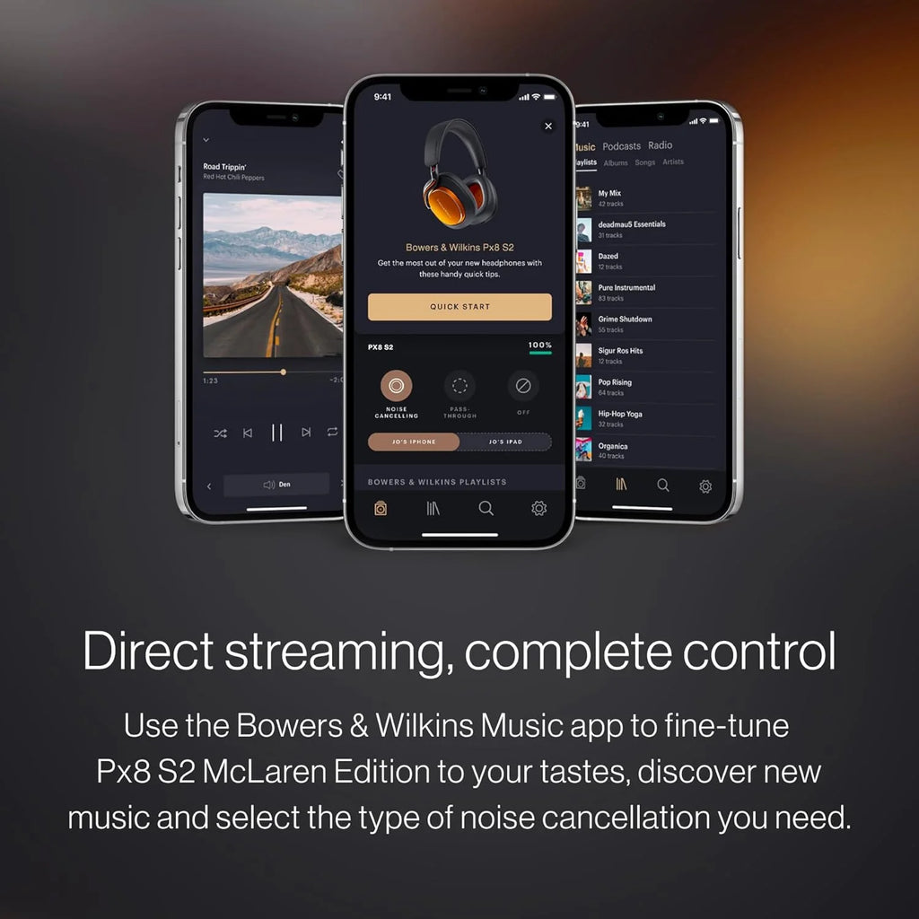 Bowers & Wilkins Px8 S2 bezprzewodowe słuchawki z redukcją szumów z Bluetooth Audio, funkcja szybkiego ładowania, 30 godzin odtwarzania w wysokiej rozdzielczości i mikrofonem - onyks czarny