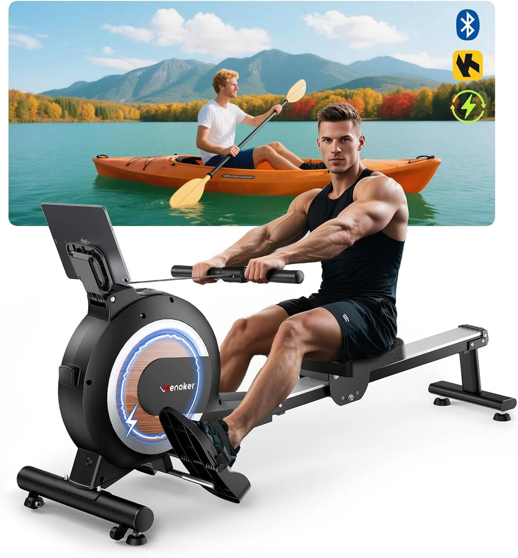 Wenoker Wioślarz do domu, magnetyczny wioślarz z aplikacją i wyświetlaczem LCD, 32 poziomy oporu, ciche urządzenie wioślarskie do treningu cardio, obciążenie 160 kg, możliwość przechowywania w pionie