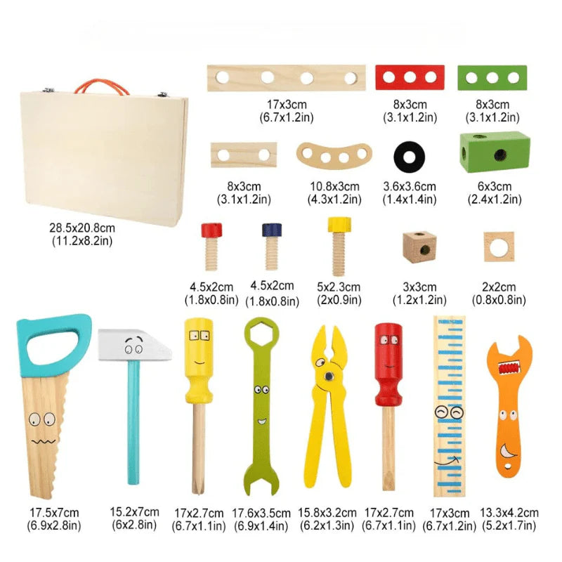 Wooden Tool Box - 37-Piece Construction Toy for Kids Ages 3–7