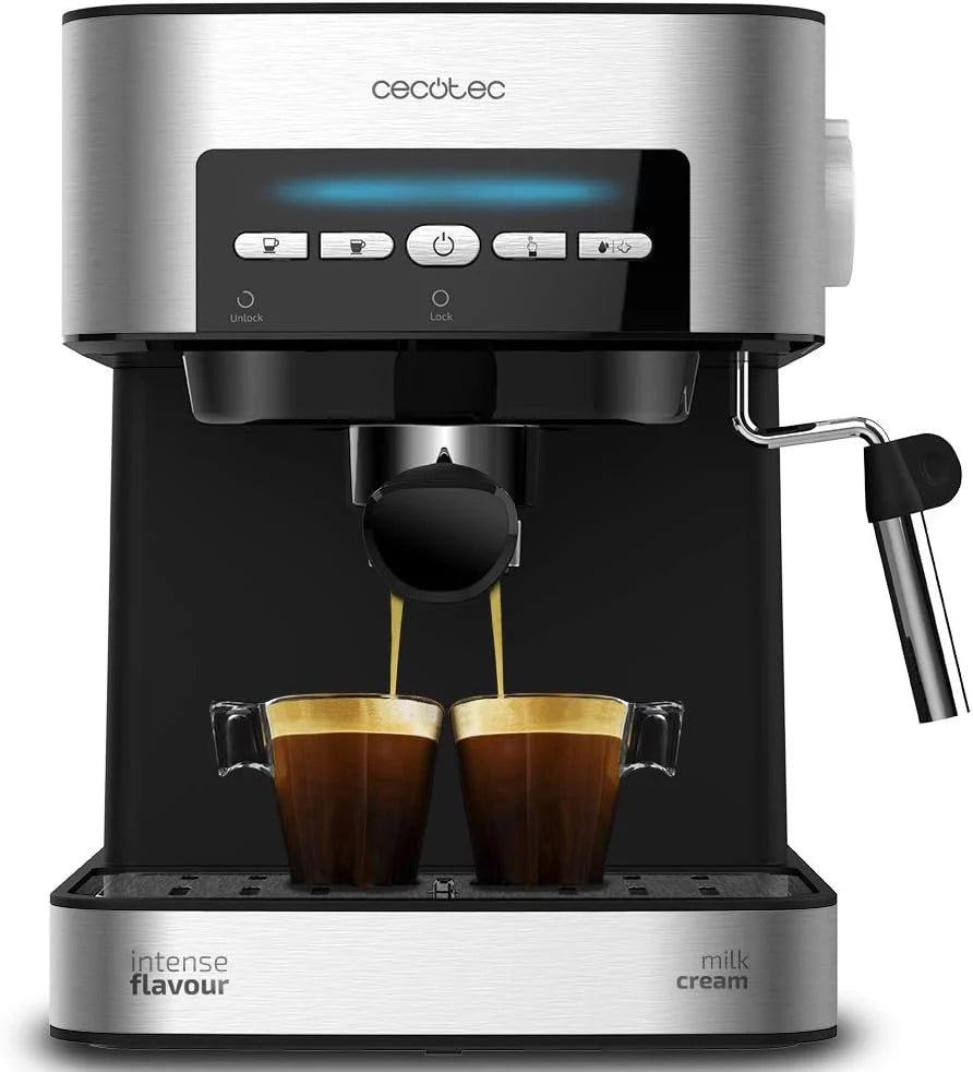 Cecotec Ekspres do kawy z podwójnym wyjściem Power Espresso 20 Barista Cream. 1550 W, 20 prętów, zbiornik na ziarna kawy 250g, młynek z 30 poziomami mielenia, termoblok, zbiornik na wodę 2.5 L