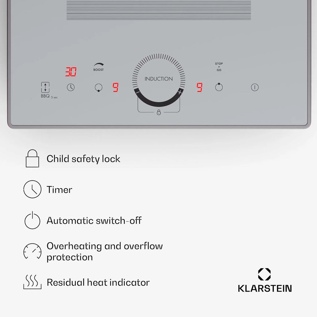 Klarstein Płyta indukcyjna, płyta kuchenna z ceramiki szklanej, 7000 W, płyta indukcyjna z 4 płytami, płyta indukcyjna do zabudowy z ekranem dotykowym i timerem, nowoczesne płyty grzewcze z