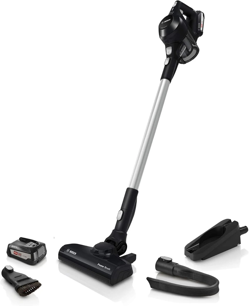Bosch Akumulatorowy odkurzacz Unlimited seria 6 BKS6111P, bezprzewodowy odkurzacz ręczny, bezworkowy, lekki, higieniczny filtr, wysoka moc ssania, długi czas pracy, ssawka szczelinowa, wszystkie
