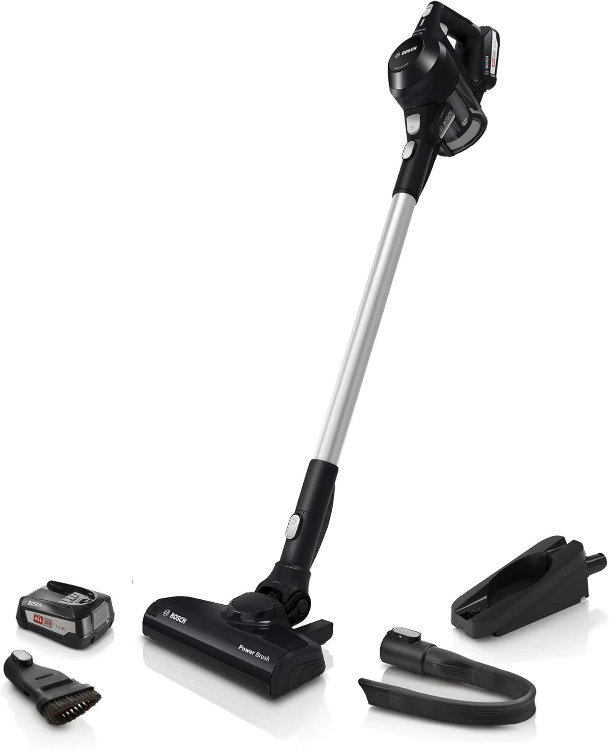 Bosch Akumulatorowy odkurzacz Unlimited seria 6 BKS6111P, bezprzewodowy odkurzacz ręczny, bezworkowy, lekki, higieniczny filtr, wysoka moc ssania, długi czas pracy, ssawka szczelinowa, wszystkie