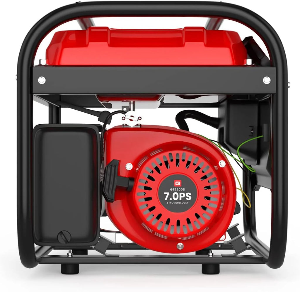 GENTOR generator prądu awaryjnego benzyna cichy 2200 Watt 7.0HP, generatory prądu 4-suwowy silnik benzynowy, 2x 230V, 1x 12V, pull-start, dla kempingu, na zewnątrz, warsztat, dom