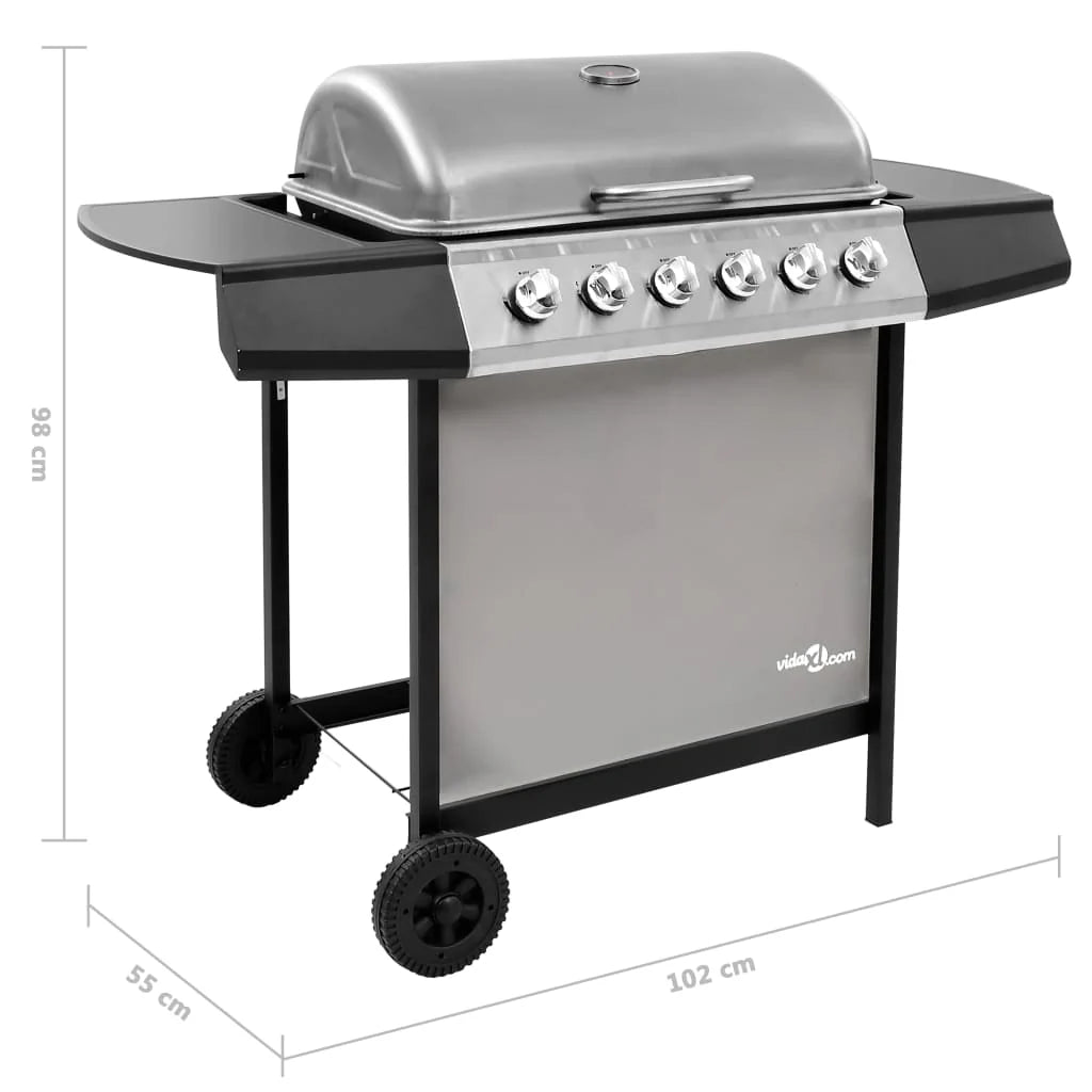 Grill gazowy 2026 z 6 palnikami, czarno-srebrny V0288