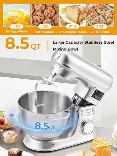 8L Stand Mixer z wyświetlaczem LED 6-Speed Tilt-Head-Healed Electric Kitchen Maszyna do miski ze stali nierdzewnej Mięso miedło Whisk Pasta Maker Do Pieczenia