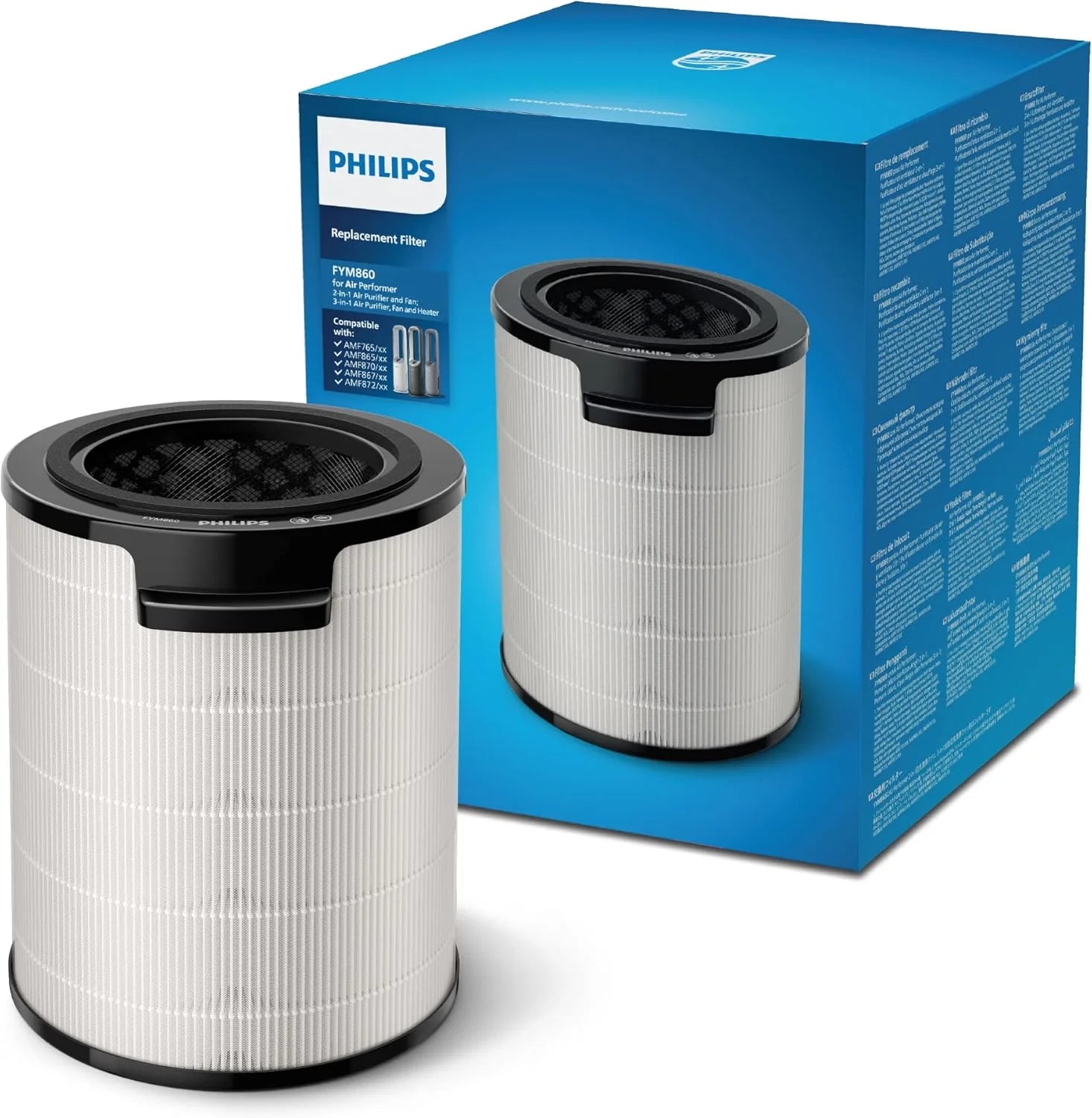 Philips Air Performer 3w1 - wentylator, oczyszczacz powietrza i grzejnik, Filtr NanoProtect HEPA, Usuwa alergeny, wirusy, bakterie, zapachy i 99,97% pyłków z powietrza, Cichy, Kolor Szary (AMF870/15)