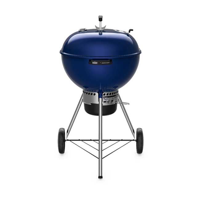 Grill węglowy Kekai Yellowstone przenośny z kółkami, 58x47x100 cm, okrągły, z pokrywką i zapalniczką, emaliowany w kolorze niebieskim