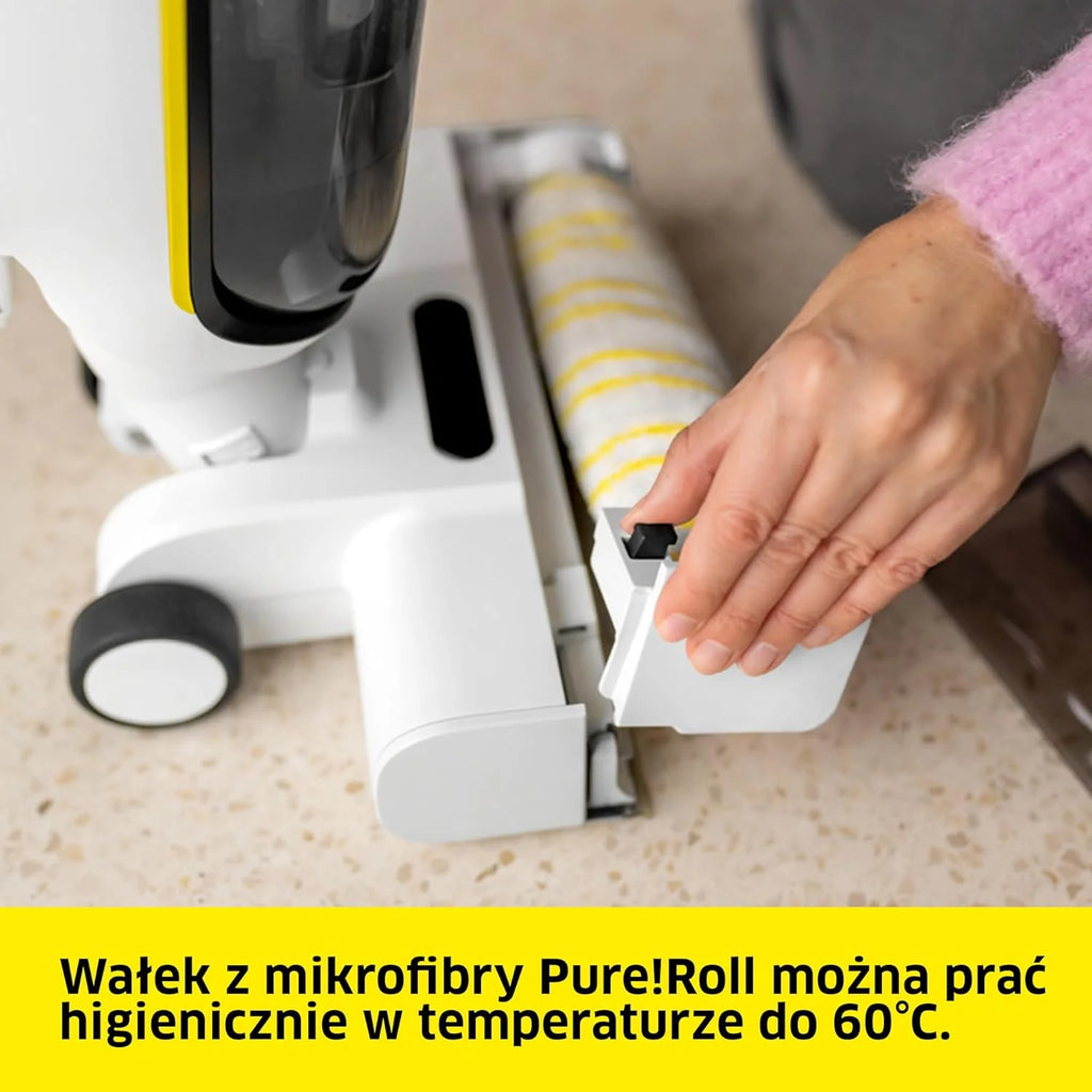 Kärcher bezprzewodowy mop odkurzający FCV 4 Dry Extra, 4 tryby czyszczenia, bateria: ok. 45 min, powierzchnia użytkowa na jedno ładowanie: ok. 200 m², stacja czyszcząca, ładująca i susząca