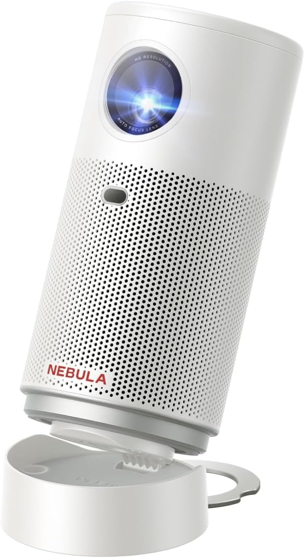 Projektor NEBULA Capsule Air Google TV, oficjalna licencja Netflix, inteligentny mini projektor 720p z Wi-Fi, 2 godziny odtwarzania (biały)