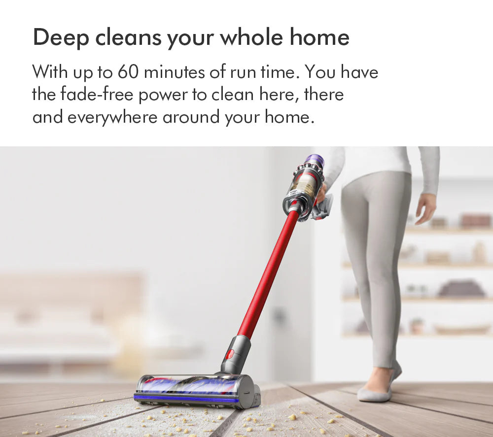 Odkurzacz pionowy bezprzewodowy Dyson V11 Extra z 2026 r. – do 60 minut pracy – wykończenie w kolorze niklu i czerwieni