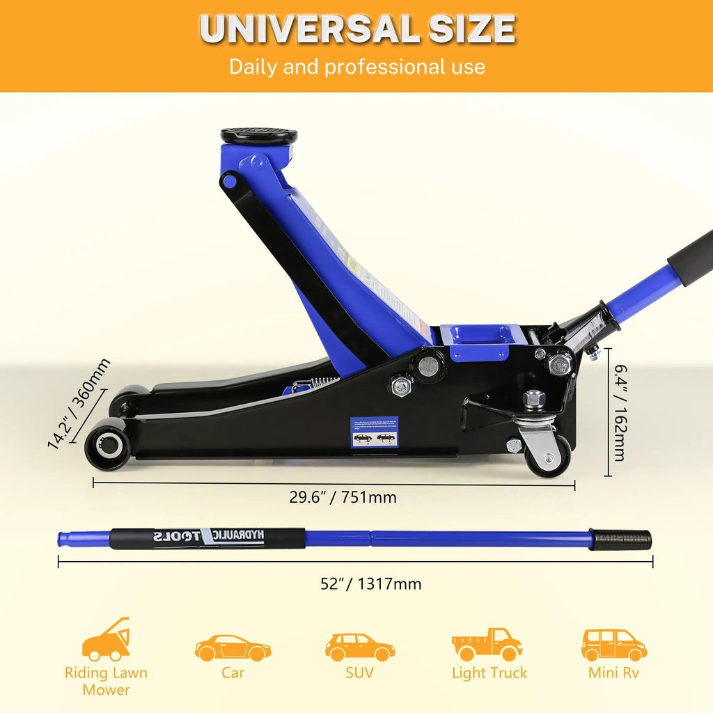 4-Ton Floor Jack, Low Profile Car Jack, Heavy-Duty Trolley Jack Car Lift with Dual Pump Pistons, Lifting Range 4-21, 8000LBS