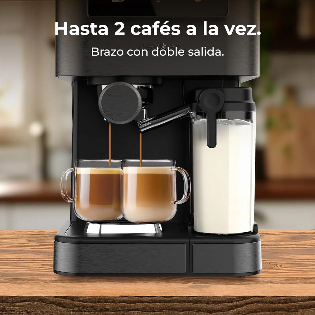 Cecotec Ekspres do kawy z podwójnym wyjściem Power Espresso 20 Barista Cream. 1550 W, 20 prętów, zbiornik na ziarna kawy 250g, młynek z 30 poziomami mielenia, termoblok, zbiornik na wodę 2.5 L
