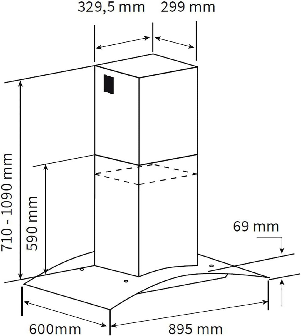 KKT KOLBE Okap kuchenny 90 cm, stal nierdzewna, czarne szkło, aplikacja Smart WiFi, funkcja automatycznego dopływu, obsługa SensorTouch, Delta-Insel-HC