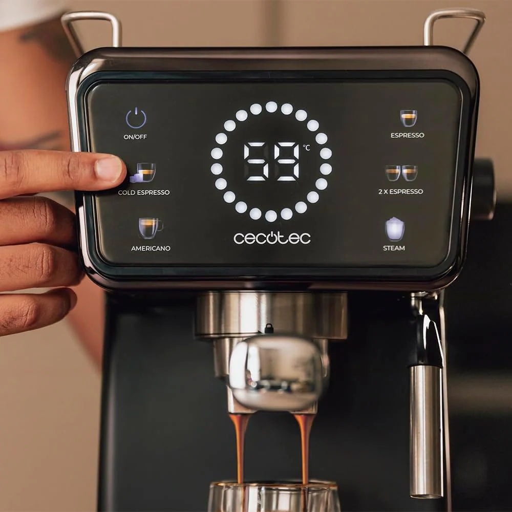 Cecotec Ekspres do kawy z podwójnym wyjściem Power Espresso 20 Barista Cream. 1550 W, 20 prętów, zbiornik na ziarna kawy 250g, młynek z 30 poziomami mielenia, termoblok, zbiornik na wodę 2.5 L