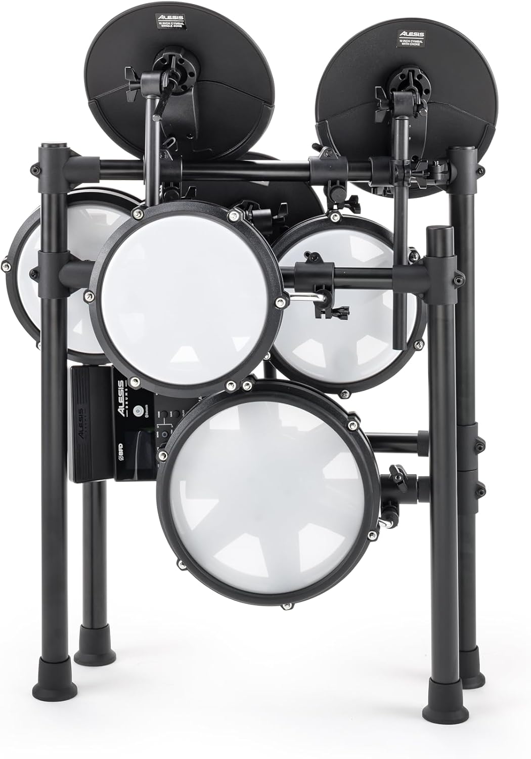 Elektroniczny zestaw perkusyjny Alesis Nitro Max z cichymi naciągami siateczkowymi, 10-calowym werblem dwustrefowym, Bluetooth, ponad 440 autentycznych brzmień, lekcje gry na perkusji, USB MIDI, pedał bębna basowego
