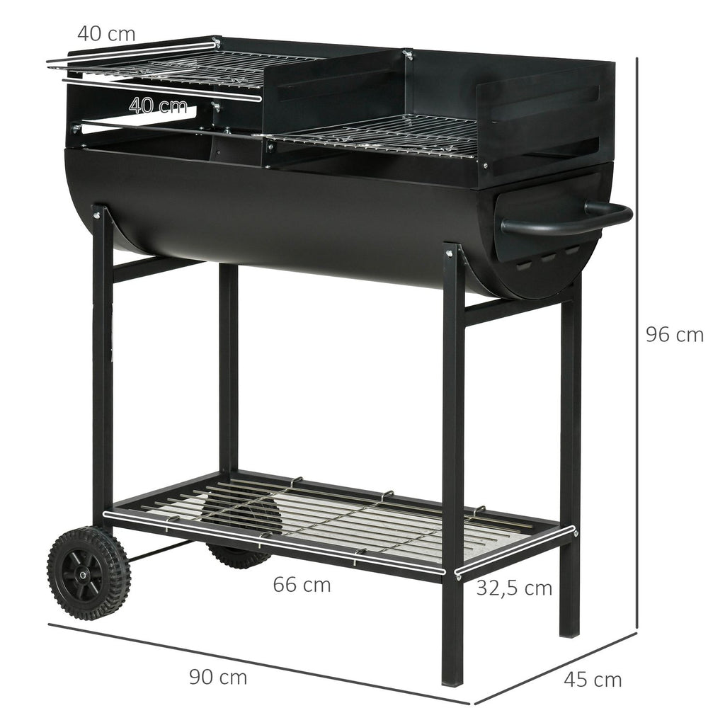 Metalowy grill węglowy 90x45x96 cm - Outsunny. Czarny