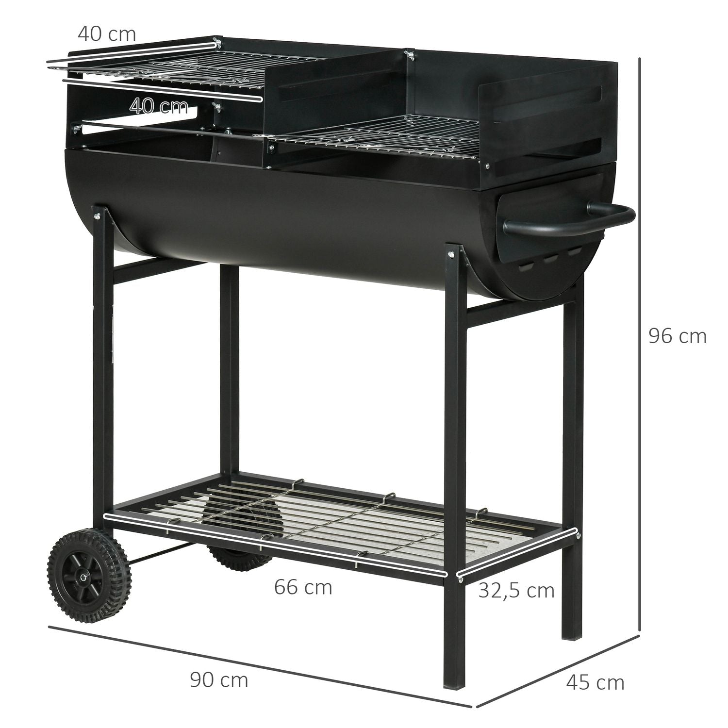 Metalowy grill węglowy 90x45x96 cm - Outsunny. Czarny