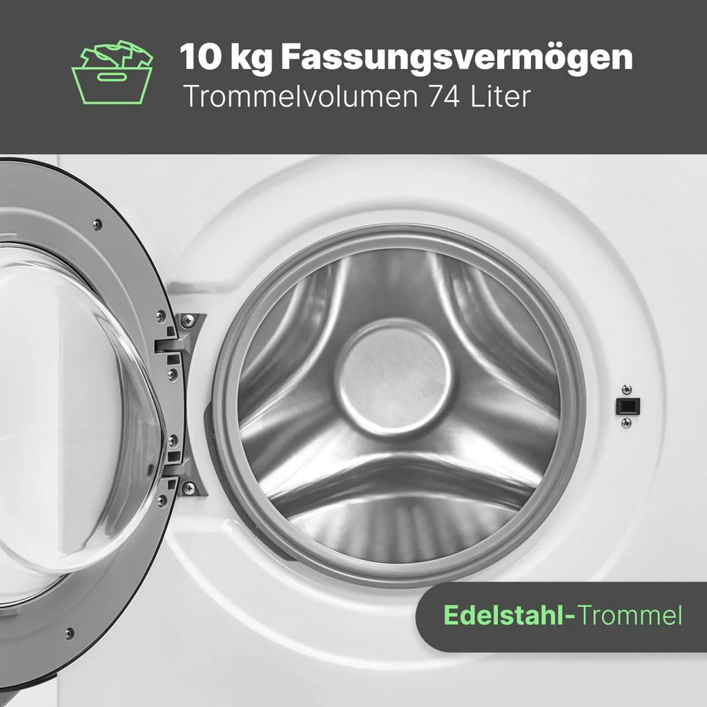 Bomann® Pralka 10 kg | maks. 1400 obr./min | 16 programów | bezszczotkowy silnik DC: wydajny, cichy i trwały | wybór czasu zakończenia | system bezpieczeństwa węża dopływowego | Washing Machine | WA