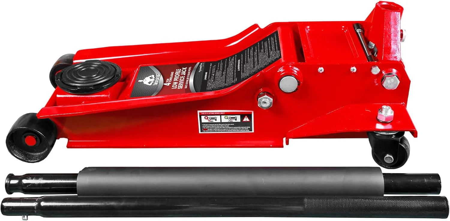 3 Ton Low Profile, Aluminum and Steel Racing Floor Jack with Dual Pistons Quick Lift Pump for Sport Utility Vehicle, Lifting Range 3-15/16 min to 18-5/16 max, Red