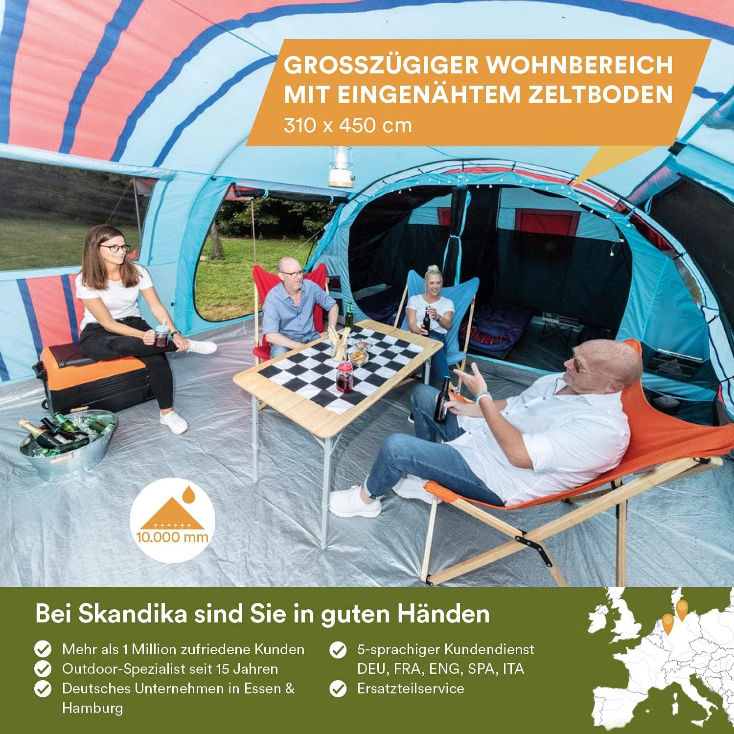 Skandika Gotland 6 Protect namiot tunelowy | Namiot rodzinny dla 6 osób z wszytą podłogą, z technologią Sleeper/bez, wodoszczelny, rozkładana kabina | namiot kempingowy