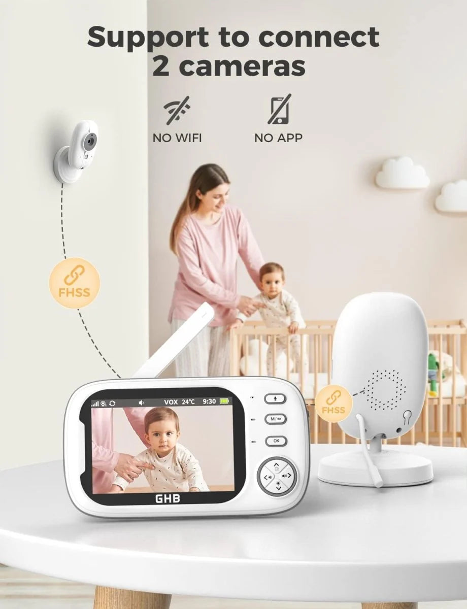 Baby Monitor with 3.5” LCD, Dual Cameras, Temperature Sensor