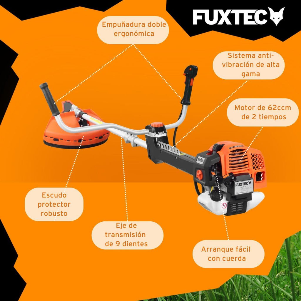 FUXTEC Profesjonalna podkaszarka spalinowa 62 cm3, 3,5 KM, narzędzie wielofunkcyjne 2 w 1, z paskiem na ramię, systemem antywibracyjnym, podkaszarką wielofunkcyjną, silnikiem 2-suwowym