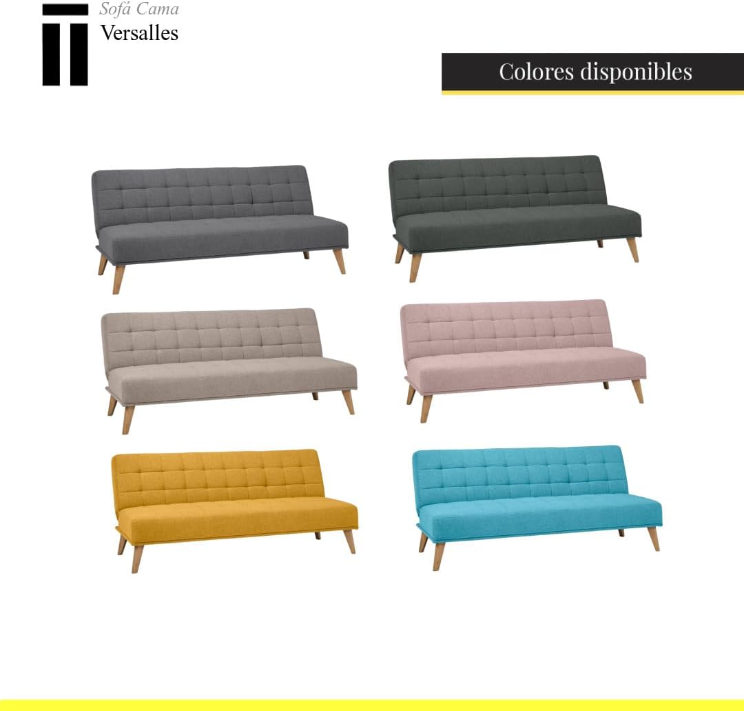 SHIITO | Model Versailles – Sofa rozkładana Click-Clack | Elegancja i wygoda spotykają się | Pikowane wykończenie w kolorze szarym | 189,5 x 88 x 89 cm