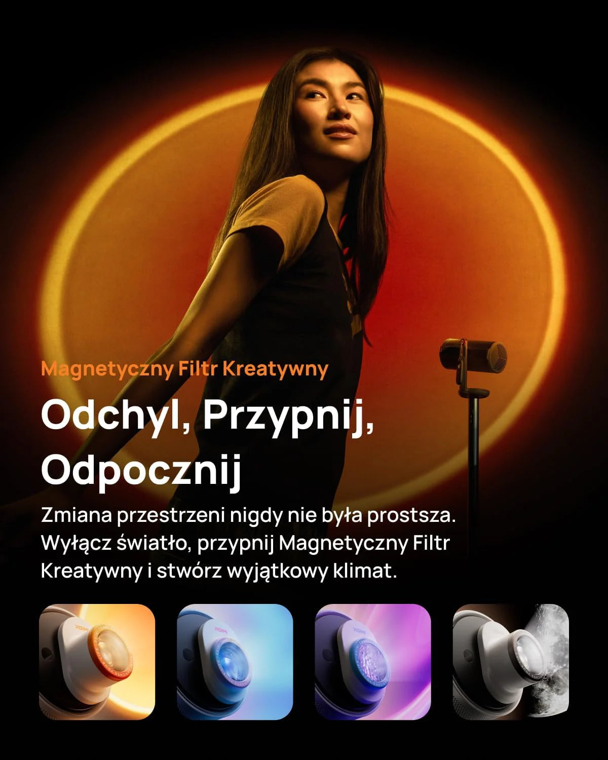 XGIMI MoGo 4 Laser Projektor Przenośny z 4 Filtrami, 550 Lumens ISO, Obrót 360°, Bateria Wbudowana, 2,5 Godziny Odtwarzania, Zintegrowany Google TV & Netflix, 2x6W Harman Kardon