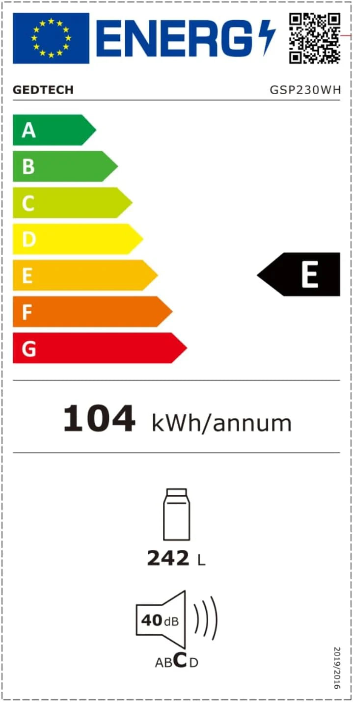 GEDTECH Klasyczna lodówka GSP230WH - wszystko przydatne - 230L - Zimno statyczne