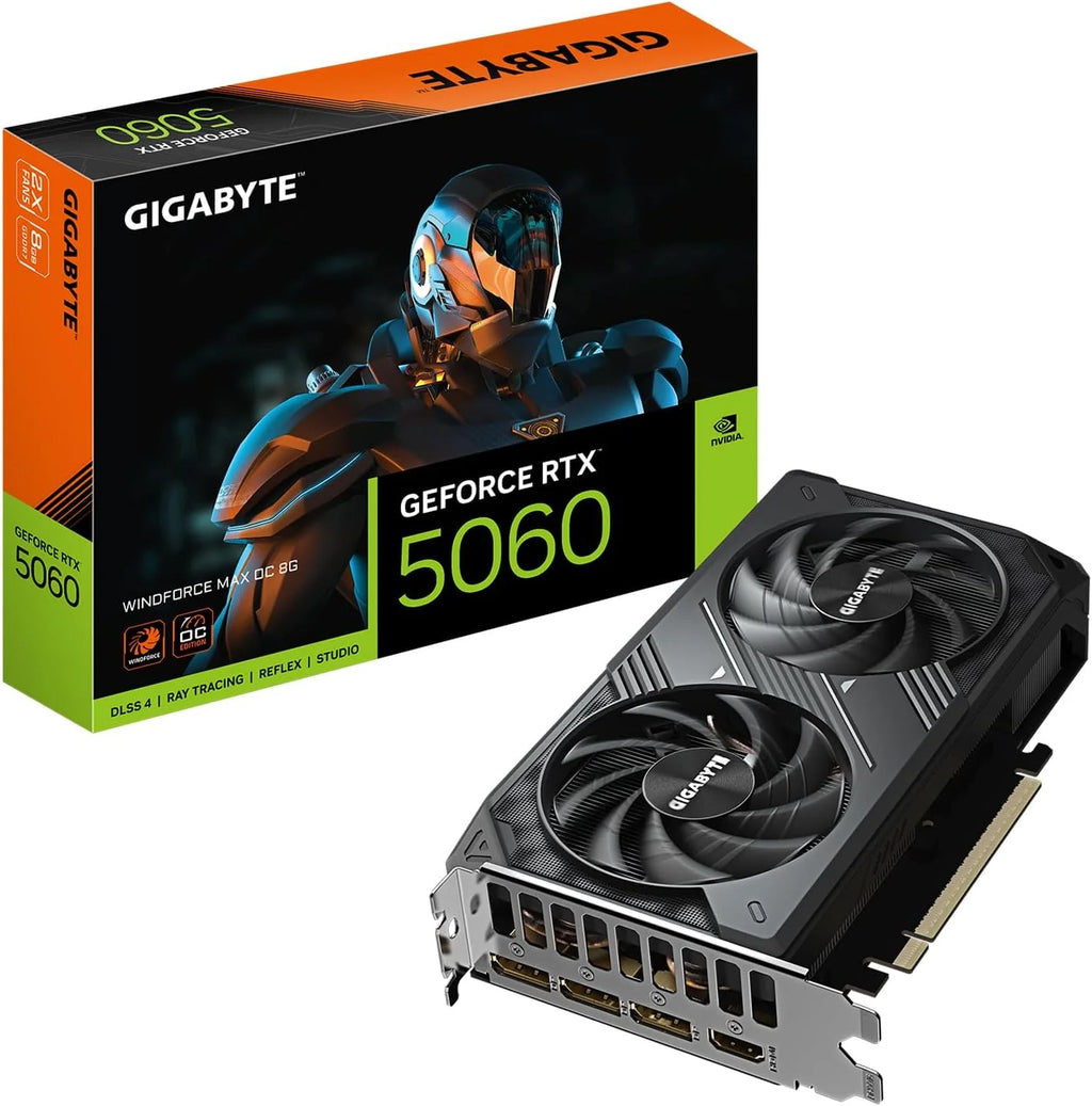 GIGABYTE Karta graficzna GeForce RTX 5060 WINDFORCE MAX OC 8G, 8 GB 128-bitowy GDDR7, PCIe 5.0, system chłodzenia WINDFORCE, karta graficzna GV-N5060WF2MAX OC-8GD