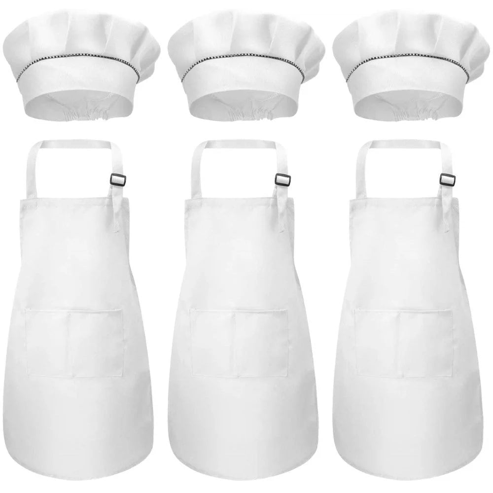 Adjustable Kids Chef Apron Set with Pockets 3 Pack Ages 3-6