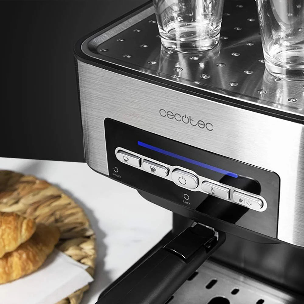 Cecotec Ekspres do kawy z podwójnym wyjściem Power Espresso 20 Barista Cream. 1550 W, 20 prętów, zbiornik na ziarna kawy 250g, młynek z 30 poziomami mielenia, termoblok, zbiornik na wodę 2.5 L