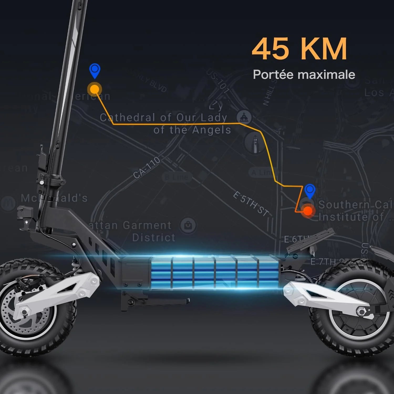 RAYI T10 Potężna elektryczna hulajnoga dla dorosłych, akumulator 48 V 13,5 Ah, autonomia 45-50 km, 11-calowe koła na ziemię, skuter elektryczny z kluczowym startem