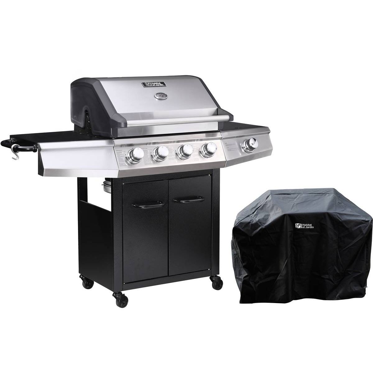Grill gazowy „Bingo 5” – 5 palników (1 strona) – 15,2 kW + osłona ochronna – czarny
