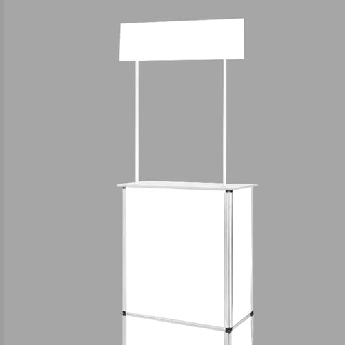 Portable Mobile Counter Table PP Booth Display Stand with Storage Wheels and Banner Holder for Trade Shows Exhibitions Events Reception Desk Promotional Kiosk Retail Store Tasting Samples