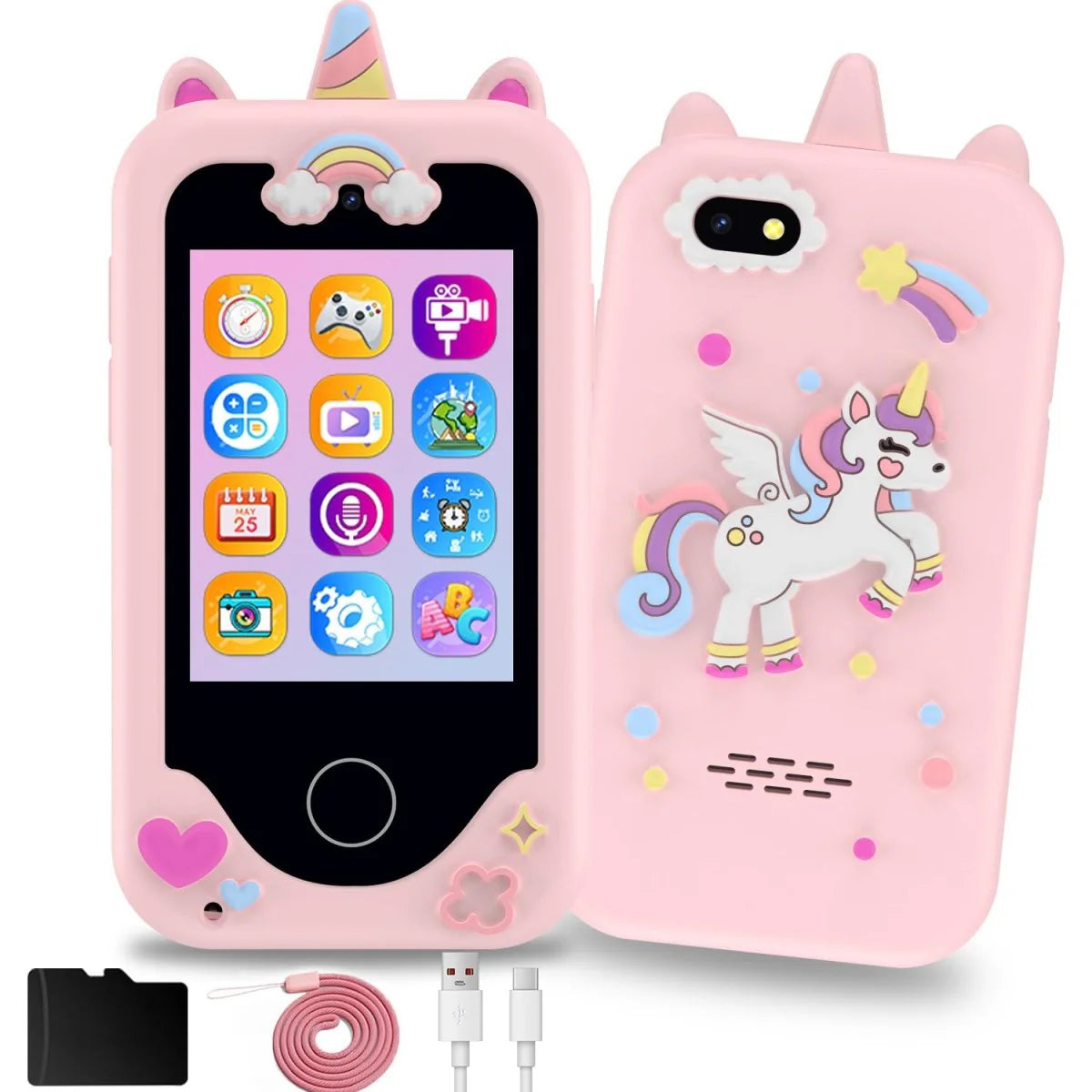 Touchscreen Kids Phone with Dual Cameras, 12 Apps & 8GB SD Card