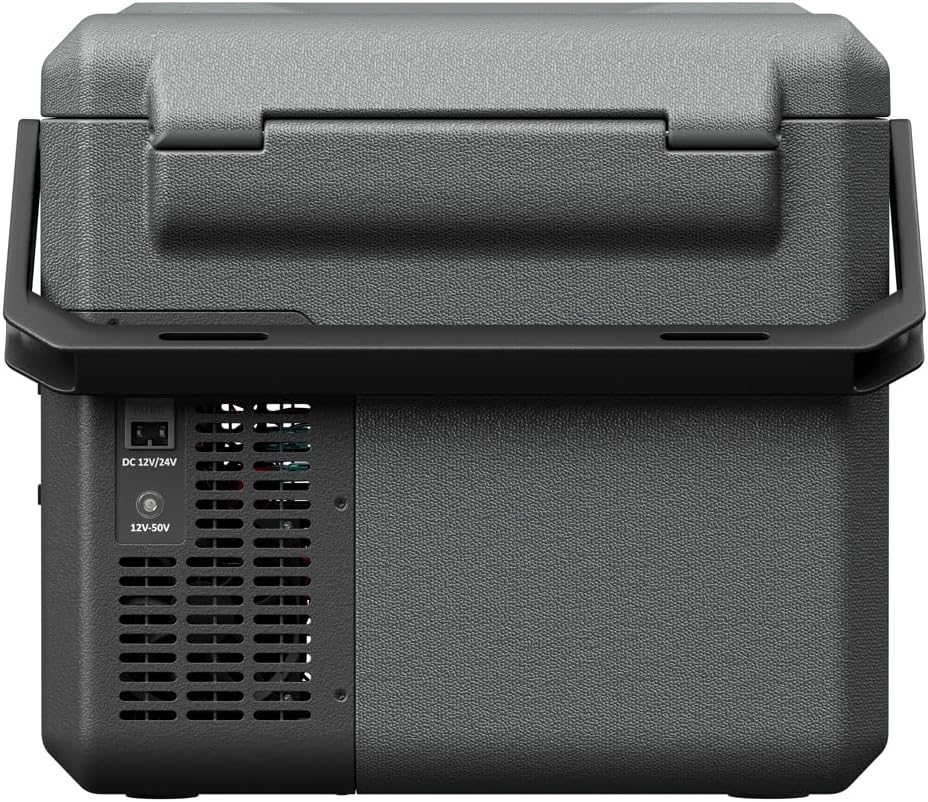 Yolco ET18 Carbon kompresorowa lodówka turystyczna 18 l z akumulatorem SC4B – przenośna lodówka i zamrażarka do -20°C, 12/24 V DC i 230 V, USB, do samochodu, ciężarówki, łodzi, na kemping, szara
