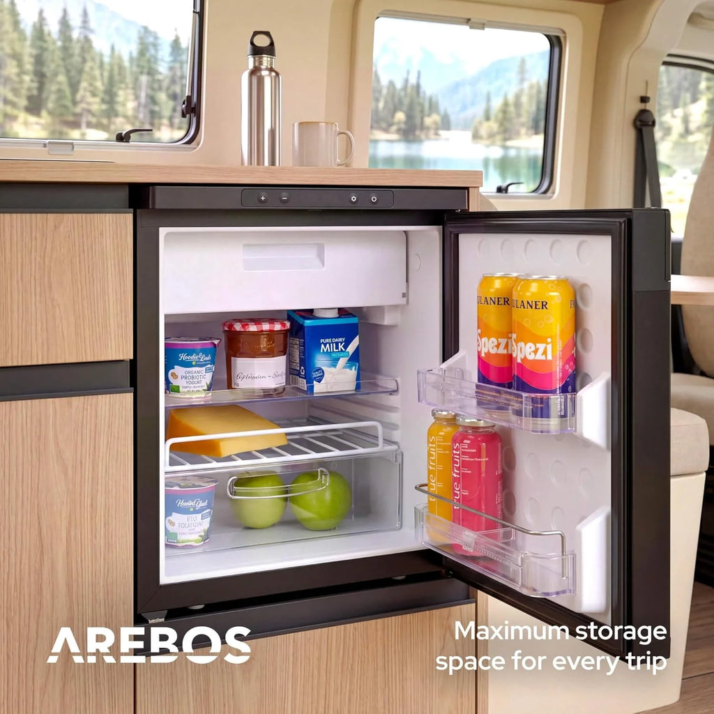 Arebos Lodówka Kompresorowa do Kampera 50L z Zamrażalnikiem | Sterowanie APP | 12V/24V | Chłodzenie do -20°C | Odwracalne Drzwi | Lodówka do Kampera, Auta i Ciężarówki
