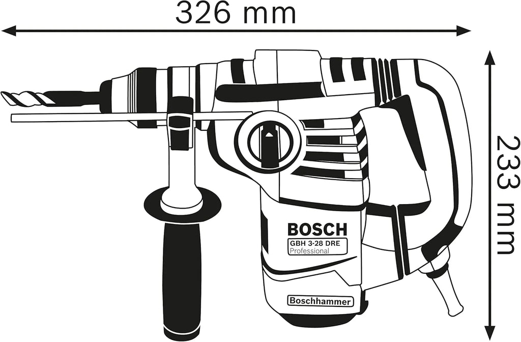 Bosch Professional: młot udarowo-obrotowy GBH 3-28 DFR (800 W, nominalna prędkość obrotowa 0 – 900 min-1, wymienny uchwyt SDS plus, ogranicznik głębokości 210 mm, walizka)
