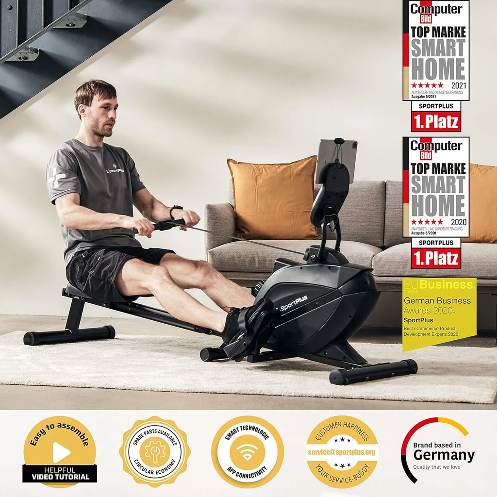 SportPlus | Newest Edition | Składany wioślarz do mieszkania, cichy magnetyczny układ hamulcowy, 8 poziomów oporu, masa bezwładności 8 kg