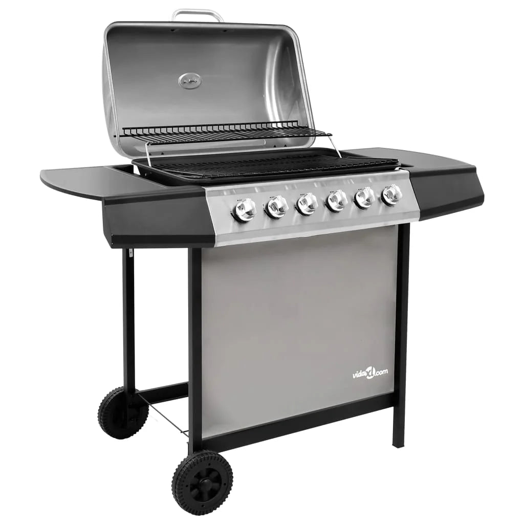 Grill gazowy 2026 z 6 palnikami, czarno-srebrny V0288