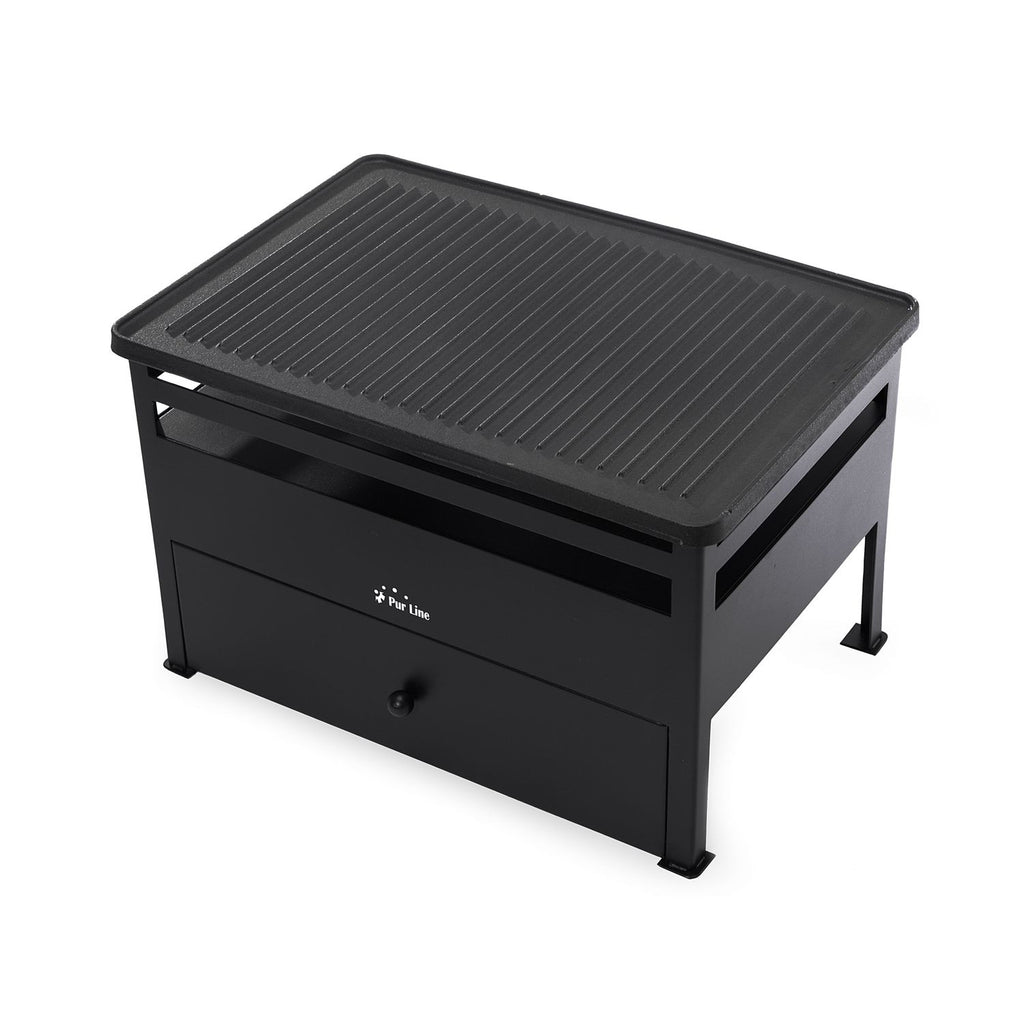 Grill etanolowy 1,5 l, czerwona stal i prostokątna żeliwna patelnia