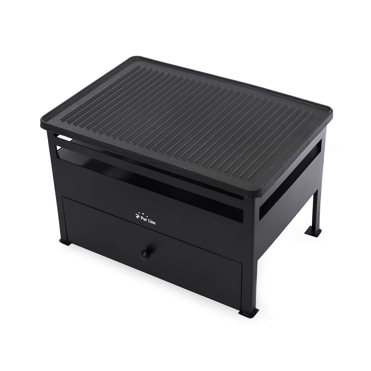 Grill etanolowy 1,5 l, czerwona stal i prostokątna żeliwna patelnia