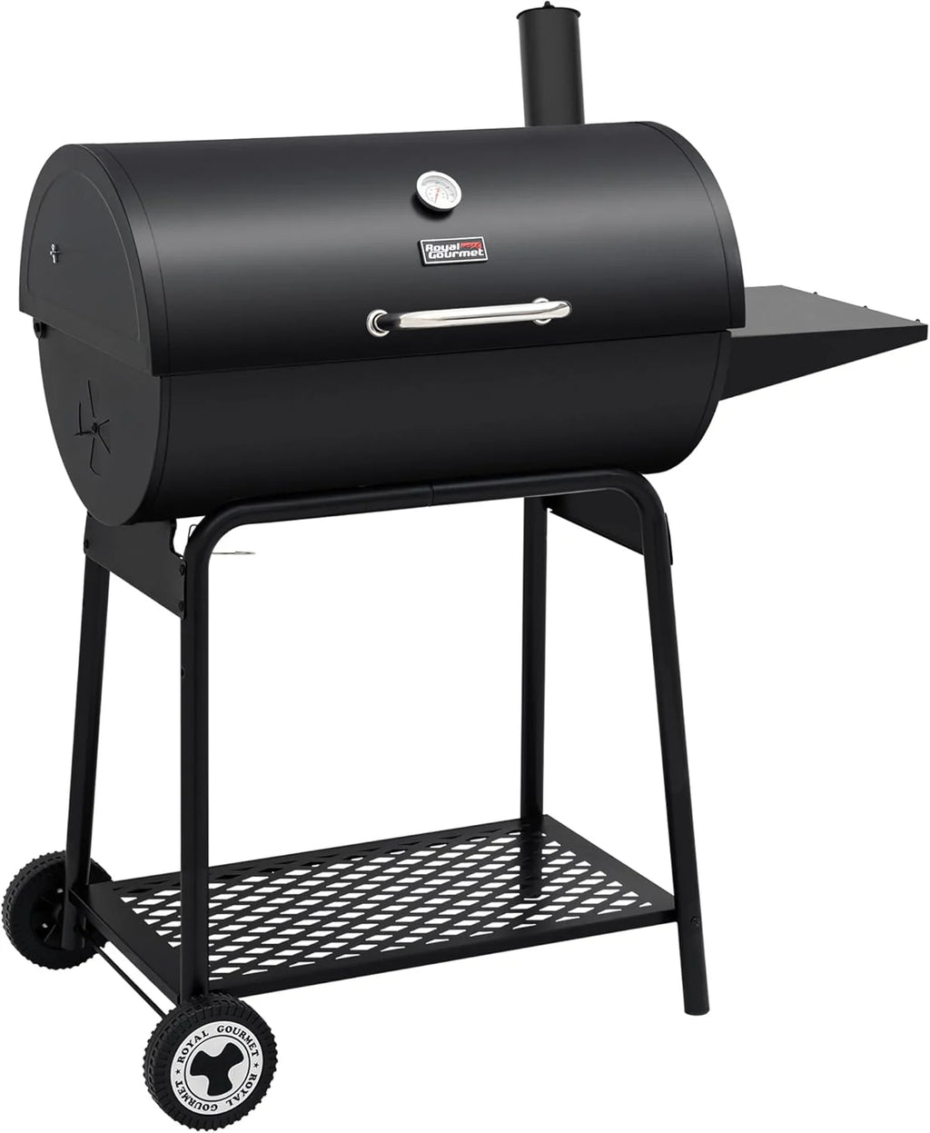 2026 Royal Gourmet CC1830 30-calowy grill węglowy ze stolikiem bocznym, grill zewnętrzny o powierzchni do gotowania 627 cali kwadratowych do ogrodu, na patio i na imprezy, czarny