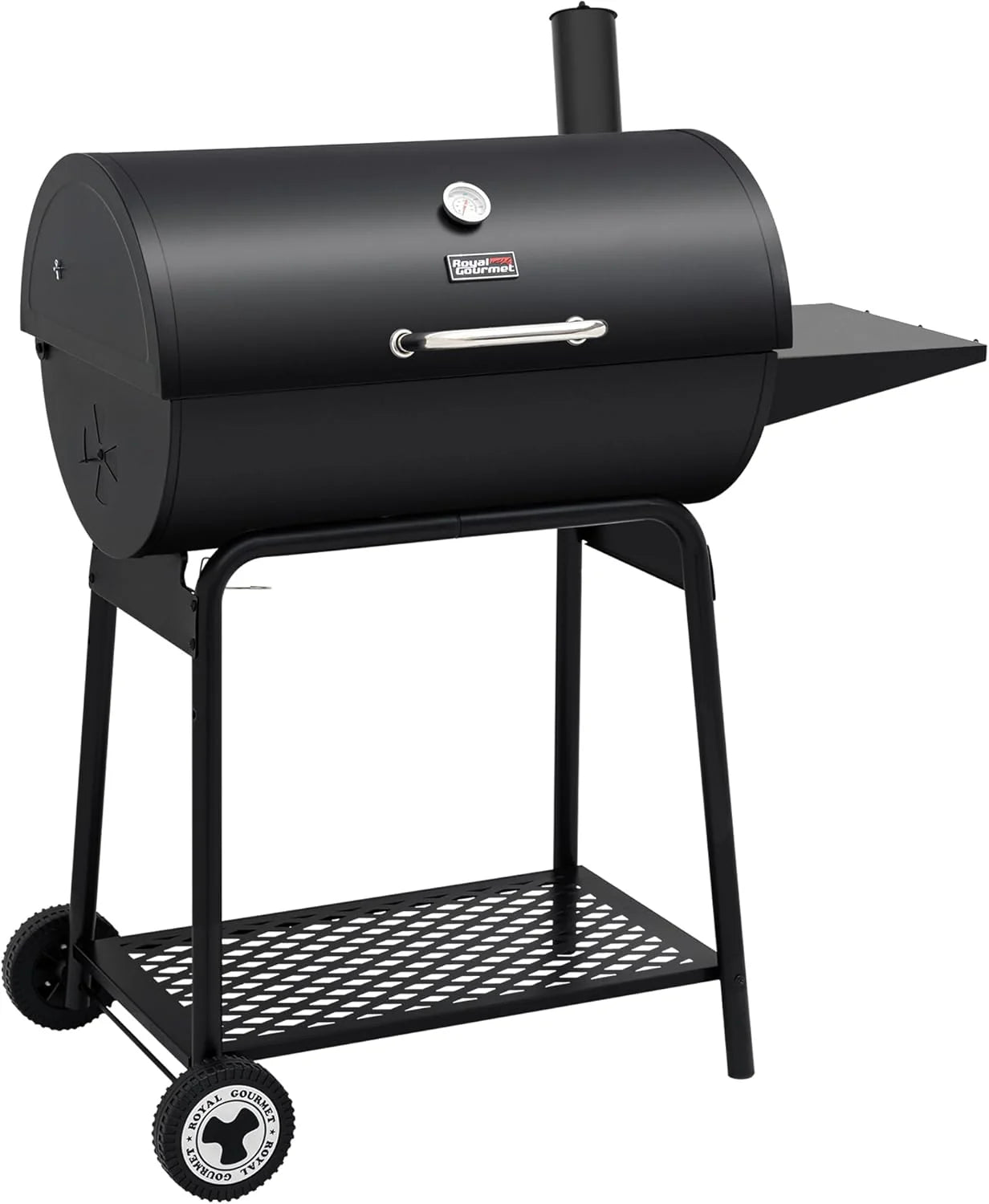 2026 Royal Gourmet CC1830 30-calowy grill węglowy ze stolikiem bocznym, grill zewnętrzny o powierzchni do gotowania 627 cali kwadratowych do ogrodu, na patio i na imprezy, czarny