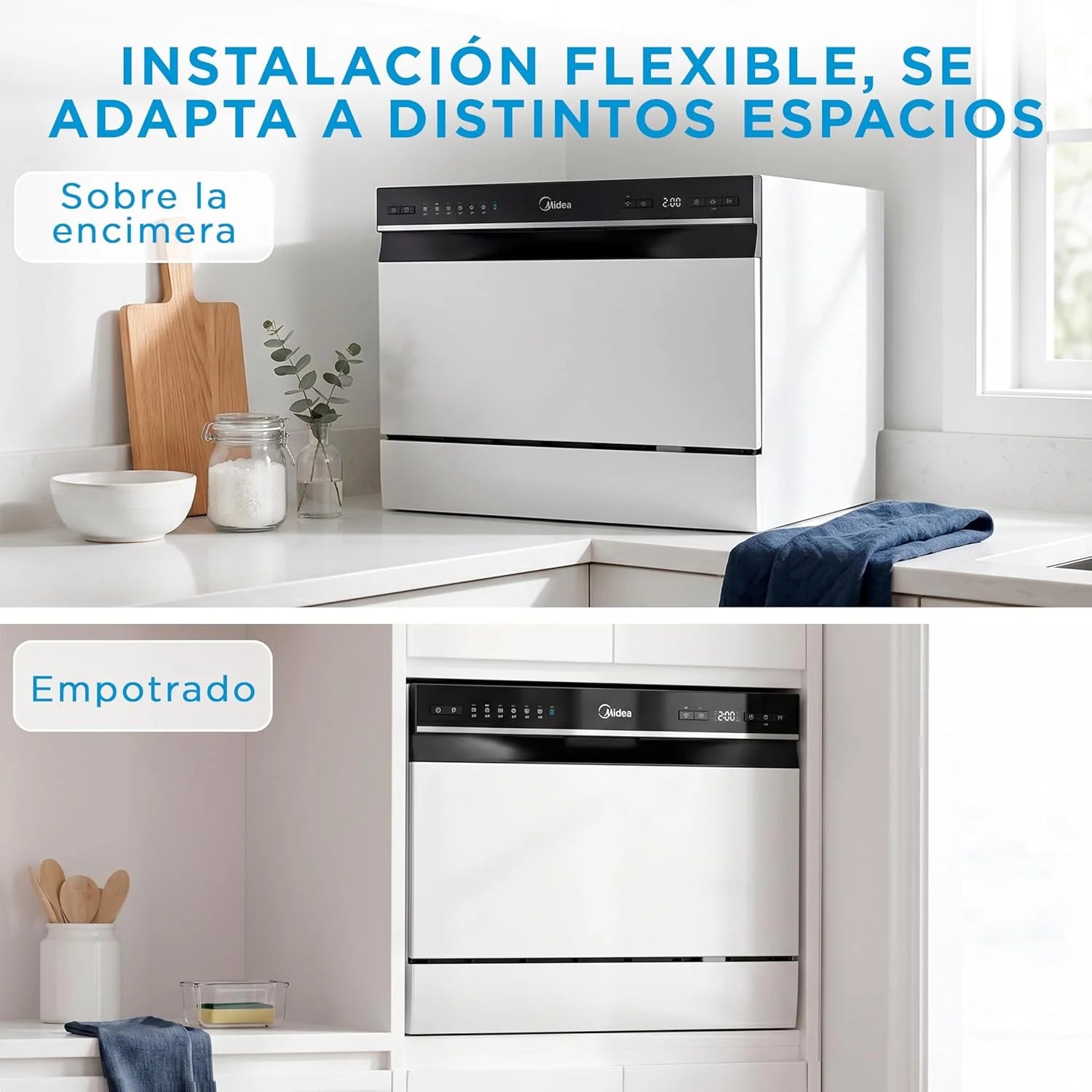 Midea Mała zmywarka, biała, 55 cm, dla 6 osób, kompaktowa i przenośna, bez instalacji, zmywarka z aplikacją Control, 6 programów, filtr antybakteryjny 49 dB, nowy model